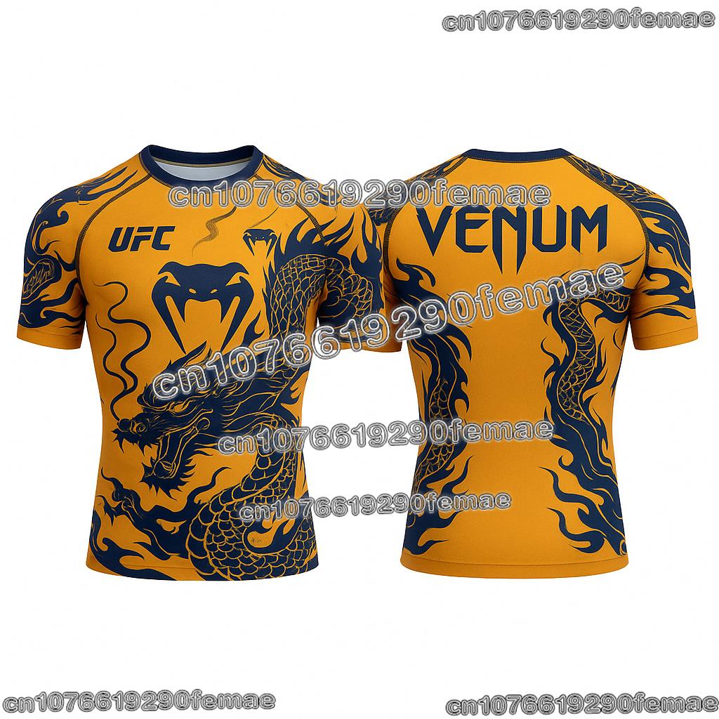 T-shirt Sportiva da Uomo UFC Leggera Traspirante Asciugatura Rapida Collo Tondo Manica Corta Top per Allenamento in Palestra Fitness Confortevole MMA Boxe Te