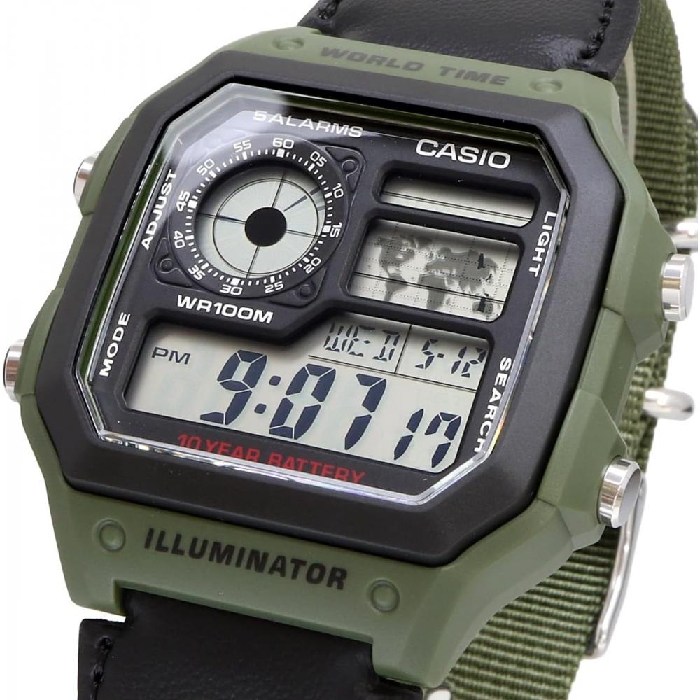 Casio World Time Digital Watch Green Ae 1200whb 3bv