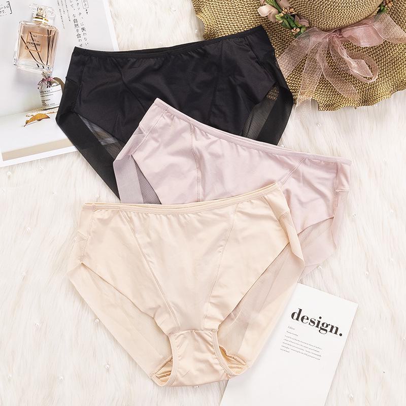 "Women's Seamless Ice Silk Mesh Mid-Waist Briefs: Breathable, Sexy, and Comfortable with Pure Cotton Crotch."