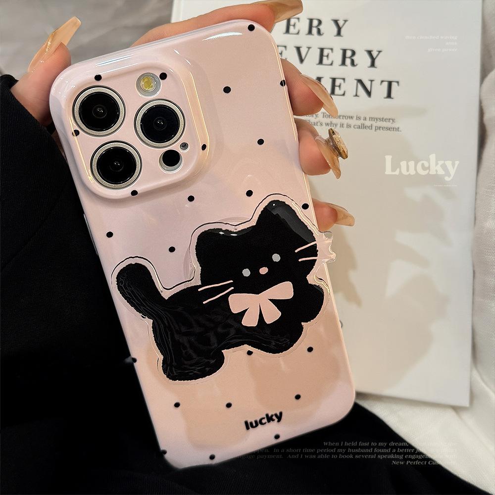 Korean Ins Wave Point Cat Stand for IPhone 16 Phone Case for Apple 15Pro Max Film 13 Soft 17