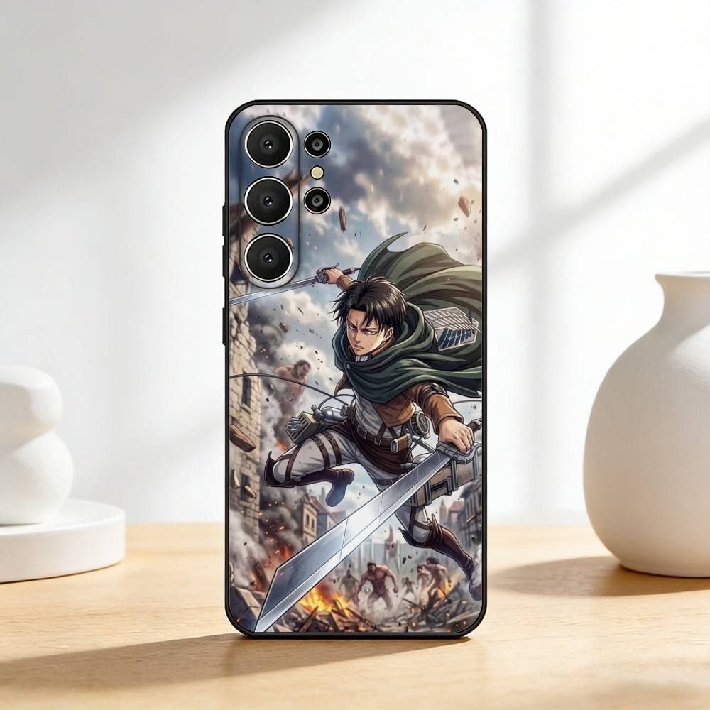 Cartoon Anime Levi A-Ackerman Phone Case For Samsung S26,S25,S24,S21,S22,S23,S30,Ultra,S20,FE,Lite,10,9,Black Cover