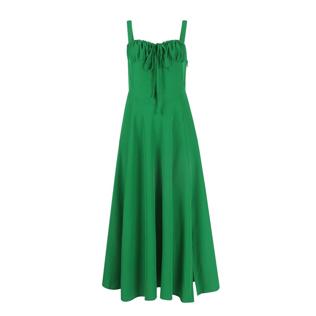Women's Color Tied Slim Fit Slit Strap Dress