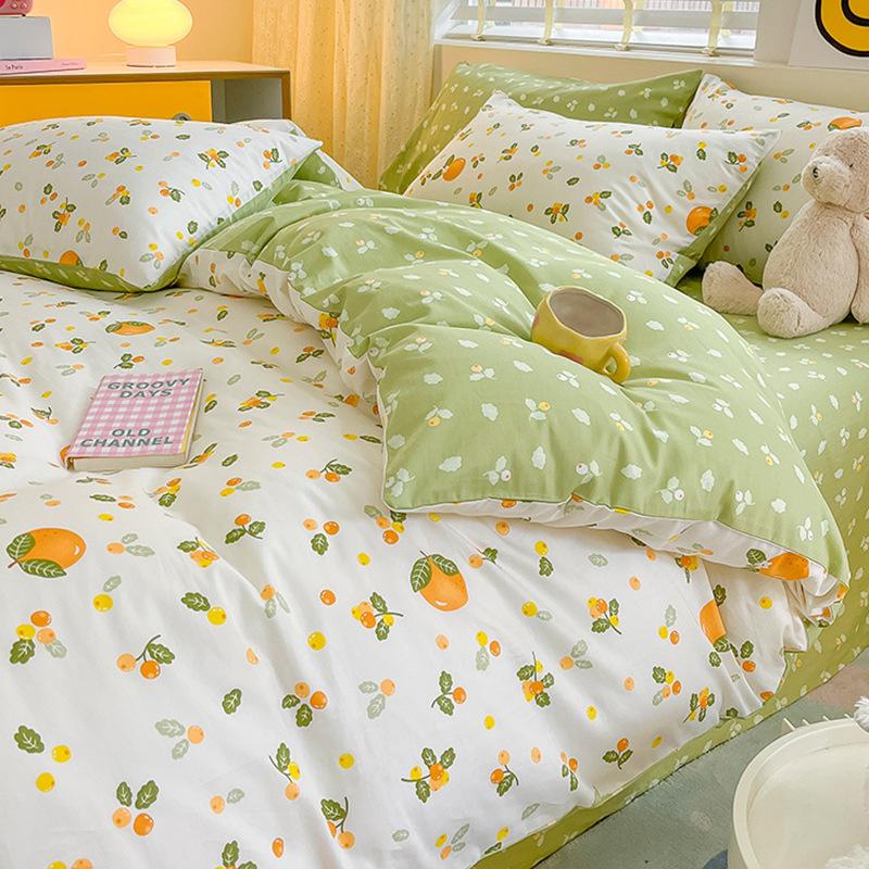 Pure Cotton Printed Four-piece Set, Pure Cotton Bed Sheet, Quilt Cover, Small Fresh Three-piece Set, Bed Home Thickened Quilt Cover
