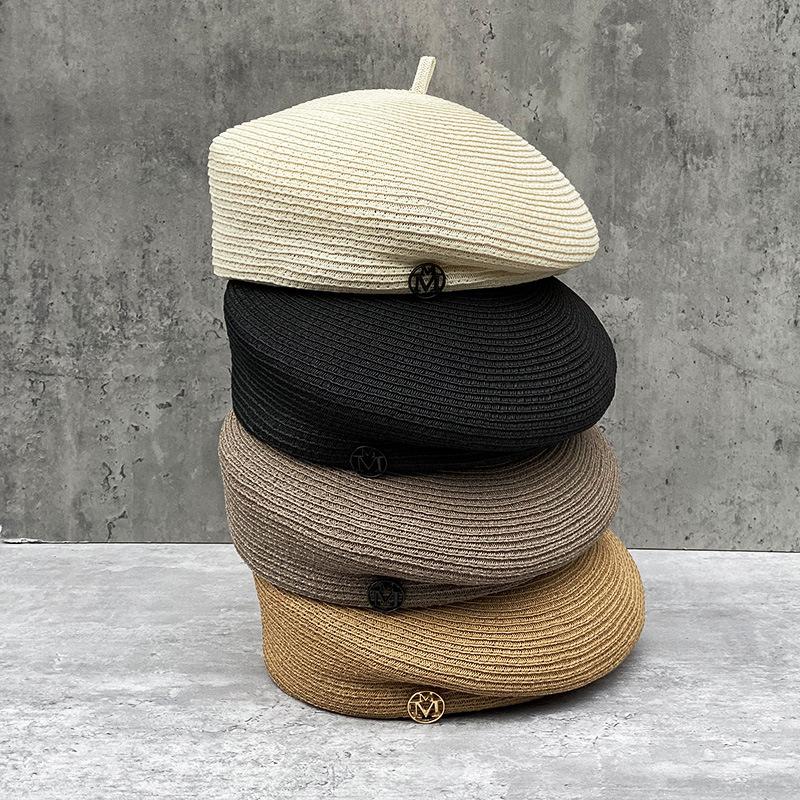 Luxury Straw Beret Summer Cap Sun Cap French Style Flat Women Hat Artist Crochet Beret