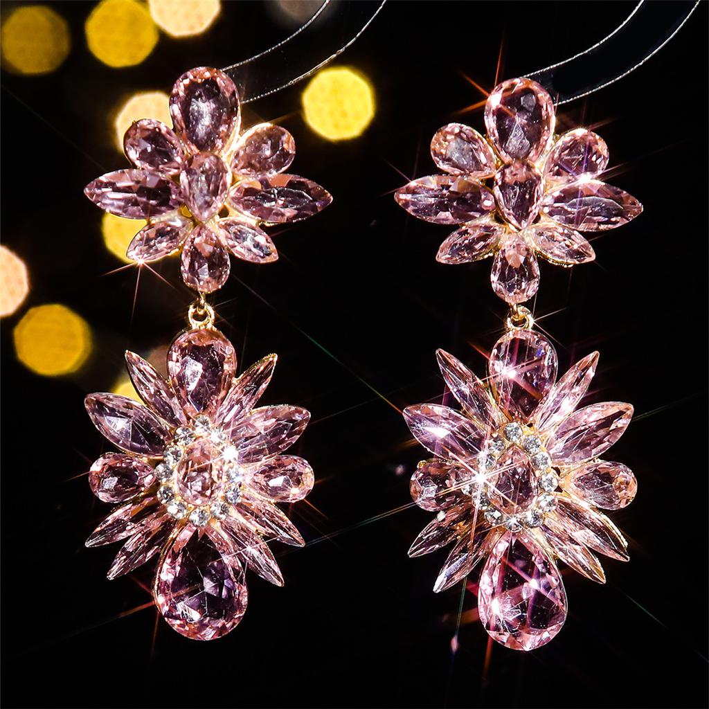 Fashion Snowflake Flower Sparkling Crystal Earrings Personalized Exaggerated Women's Earrings Nightclub Earrings