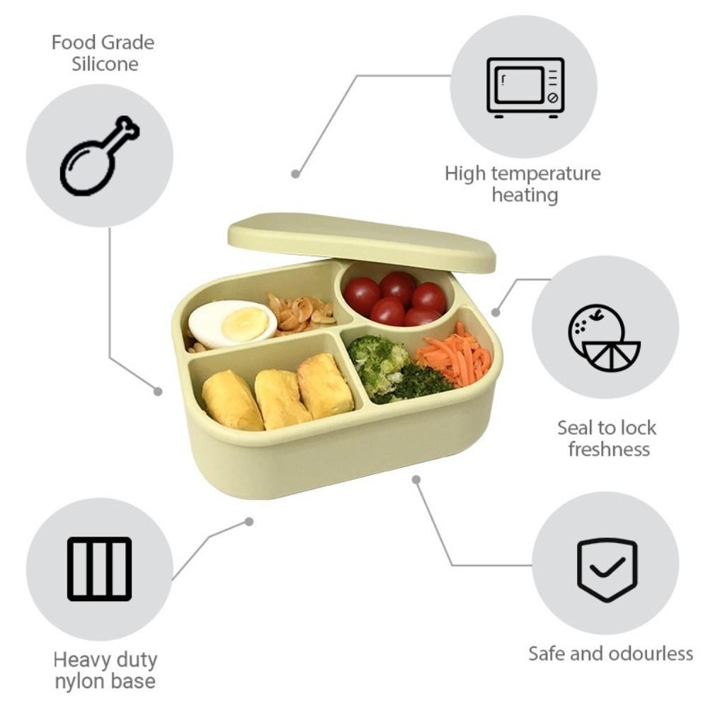 Leak-Proof Microwaveable Silicone Lunch Box 4 Grids Food Storage Container Pantry