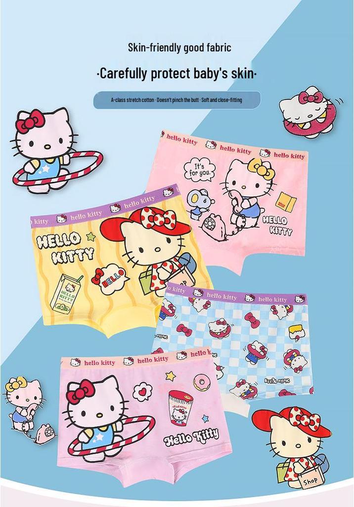 Class A Pure Cotton Girls' Cartoon Boxer Briefs - Breathable, Antibacterial Underwear for Small to Large Children