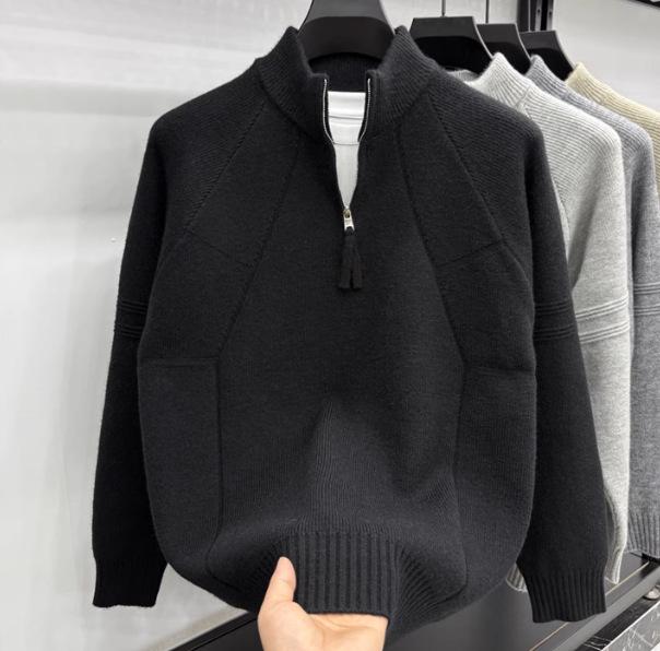 Men's Retro Solid Half-Zip Knit Sweater: Versatile Base Layer for Autumn and Winter