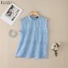 ZANZEA Women Casual Round Neck Summer Sleeveless Patchwork Crochet Tank Tops