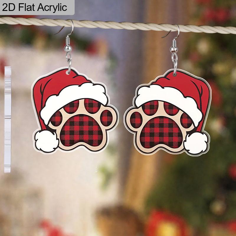 Charming Red Santa Claus Dog Paw Acrylic Dangle Earrings for Women Creative Christmas Earrings Festive Earrings Holiday Earrings Christmas Gift