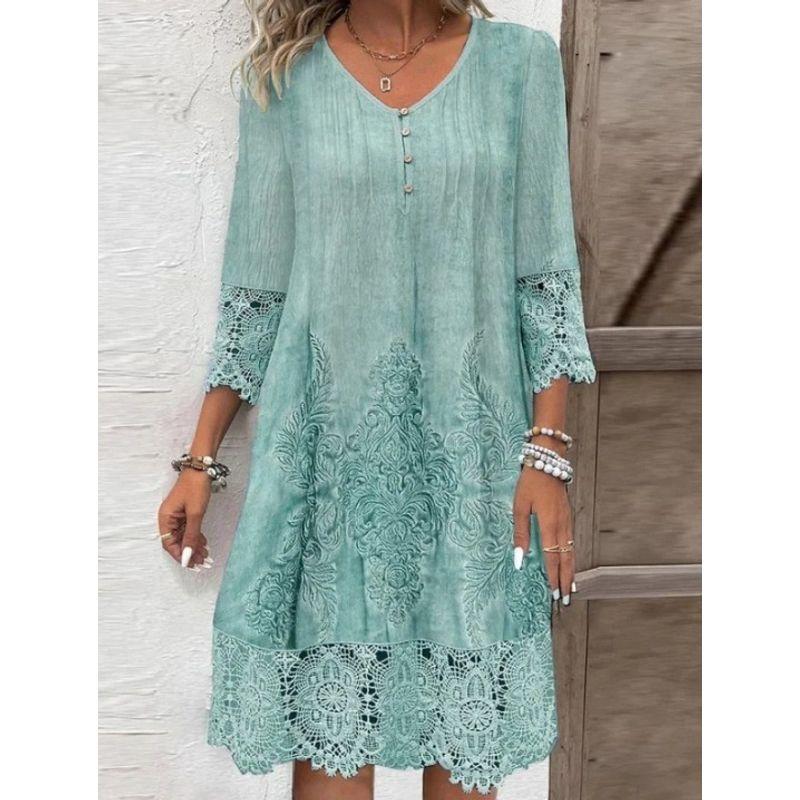 

Fashion Women s New Spring and Summer Pure Color Lace Dress Green S