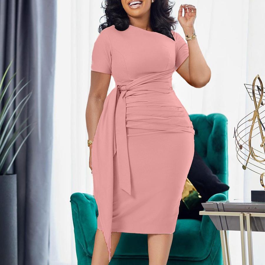 African Imported Women's Summer New Short Sleeve Fashion Ruffled Elegant Strap Raglan Dress