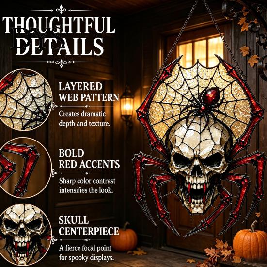 Spooky Halloween Party Supplies Vintage Gothic Spider Sun Catcher, Stained Glass Style Shaped Suncatcher, Retro Dark Aesthetic Room Decor Acrylic