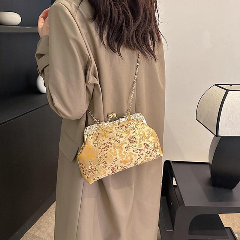 2025 Neue Muscheltasche im chinesischen Stil Kettentasche Nietenhandtasche Jahr des Drachen Aufdruck Damen Schultertasche Umhängetasche