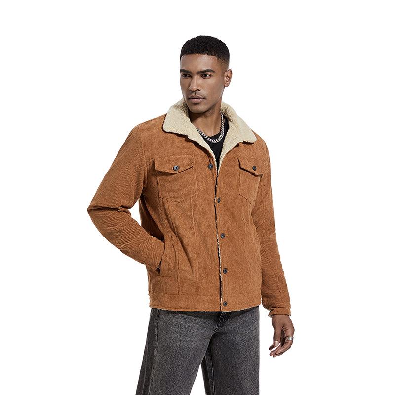 Men's Corduroy Jackets Sherpa Fleece Lined Trucker Jackets Cotton Turn-Down Collar Warm Fall Winter Button Down Jacket Casual Pockets Coat for Men