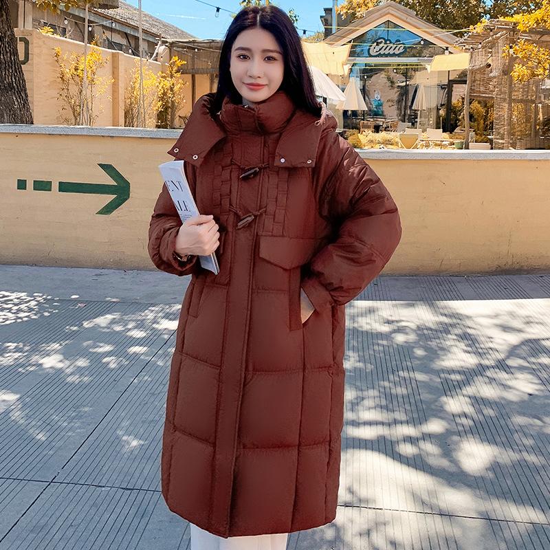 Horn Button Cotton Jacket Women's Mid-length Winter Thickened and Non-bloated Down Padded Jacket 2025 New Cotton Jacket