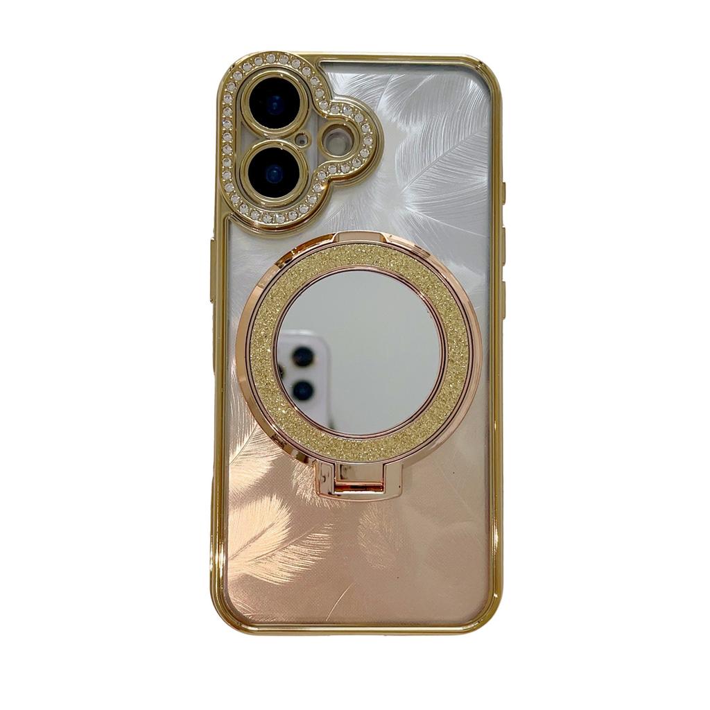 Applicable To IPhone16promax Rhinestone Mirror Magnetic Suction Bracket Mobile Phone Case Apple 13/14/15 Protective Case
