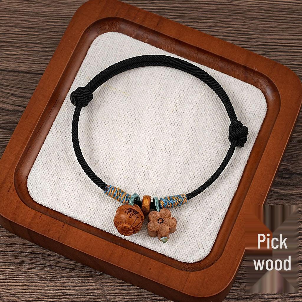 Peach Wood Red Rope Bracelet - Unisex Protective Benmingnian Handwoven Ethnic Style