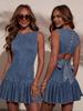 Women's Round Neck Sleeveless Distressed Denim Dress