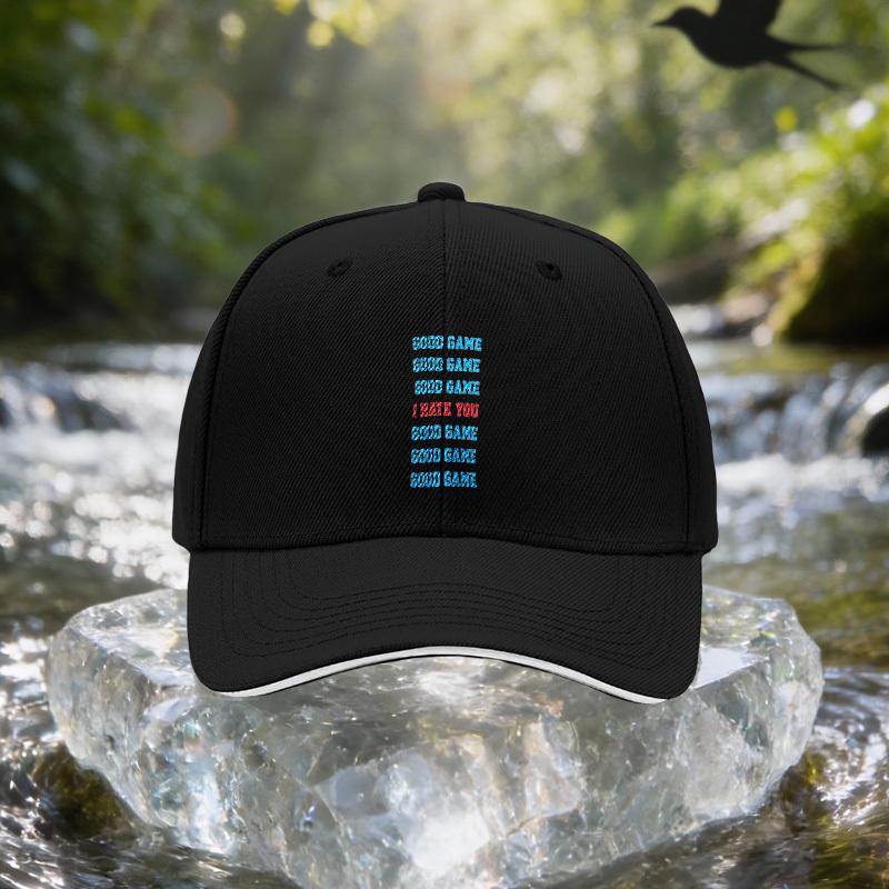 Good Game I Hate You Text Print Sandwich Cap, Unisex Easy Lightweight Adjustable Outdoor Sun Hat, Ideal Gift for Travel, Parties