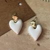 White Enamel Heart Pendants Women Hanging Earrings Gold Metal Top Dangle Earrings Temperamental Heavy Love Heart Decor