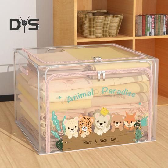 Large Storage Box with Handle Transparent Design Zipper Closure Multi-Function Home Quilt Storage Bag Blanket Clothing Organizer