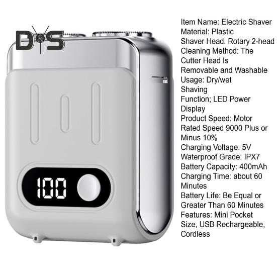 Men Electric Shaver IPX7 Waterproof Mini Pocket Size Shaver USB Rechargeable Cordless Rotary Shaver High-Speed Motor LED Display Portable Shaver