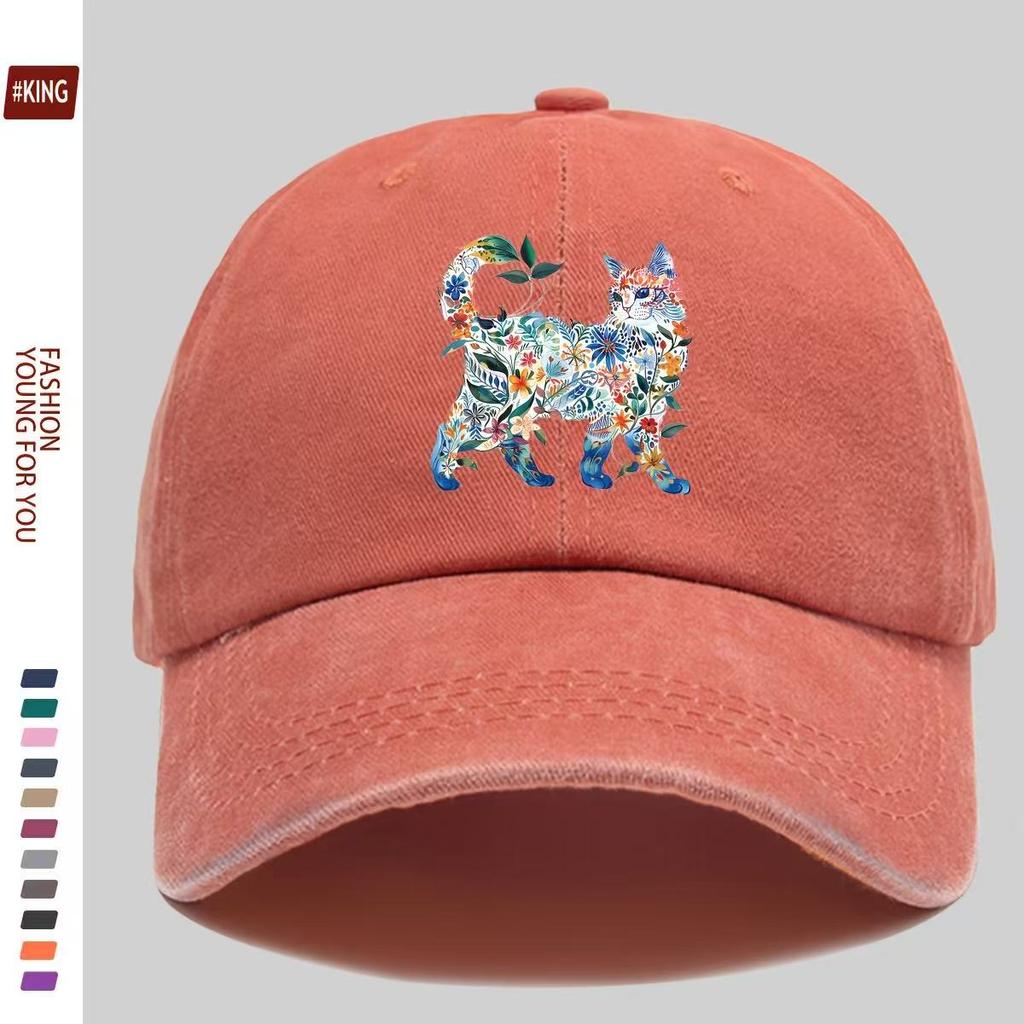 1Pc Women'S Vibrant Floral Cat Baseball Cap - Adjustable Snapback, Lightweight Breathable Unisex Hat For Outdoor Sports, Parties
