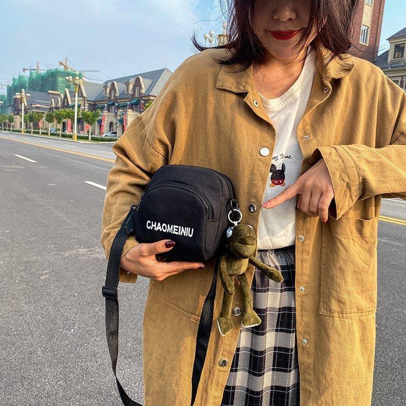 Canvas Small Circle Bag With Zipper Closure For Casual Daily Use Womens Fashion