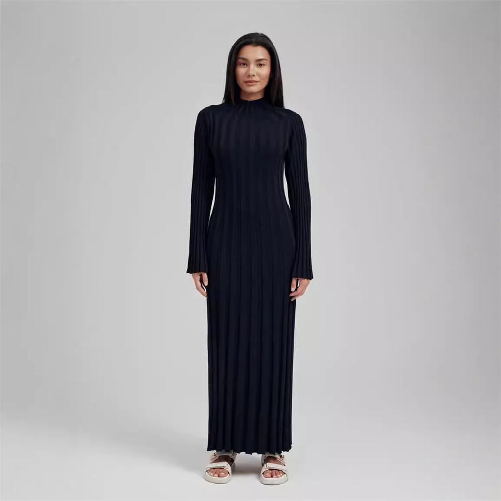 Elegant Turtleneck Knitted Sweater Dress for Women Fashion Long Sleeve Slim Casual Maxi Dress Fall Winter Holidays Party Dress