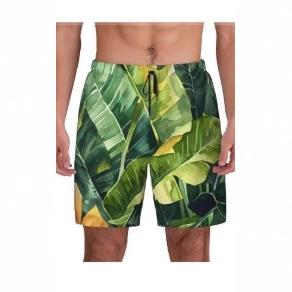 Beach Shorts, Palm Leaves with 3D Pattern for Men, Quick Drying Shorts for Hawaiian Plants