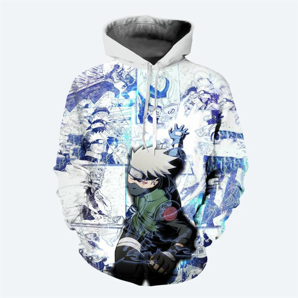 

2024 Новая мужская толстовка с капюшоном в японском стиле с аниме «Наруто» с 3D-принтом и рисунком Какаши, модная уличная повседневная мужская толстовка большого размера 2XL