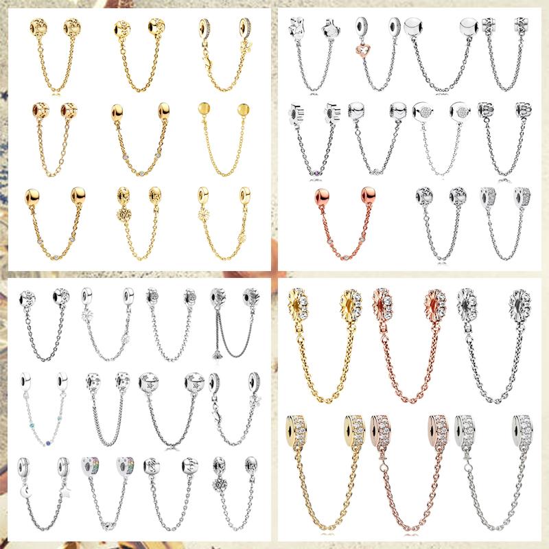 Sparkling Safety Chain Collection Charm Bead Charms Triple Clear Stone Safety Chain Safety Chain Clip Compatible With Authentic Bracelets Do It Yourse