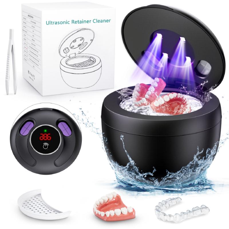 2-in-1 Ultrasonic Denture Cleaner 4 UV Lamps 45kHz 4 Cleaning Modes Digital Display for Household Use Mouthguards Retainers