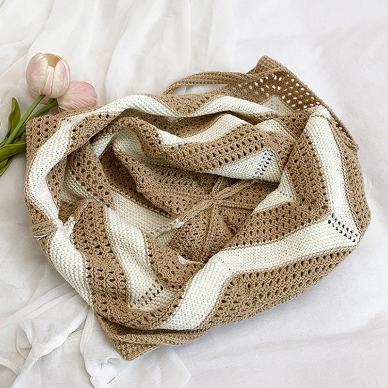 Women's Roomy Woven Net Backpack, Perfect for Summer Vacations, Casual Knitted Hollow-out Shoulder Bag KTB