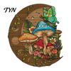 Rustic Bedroom Decor Boho Moon Mushroom Wall Hanging Decor, Vintage Forest Multi-Layer Wooden Plaque, Floral Nature Inspired Art Butterfly Themed