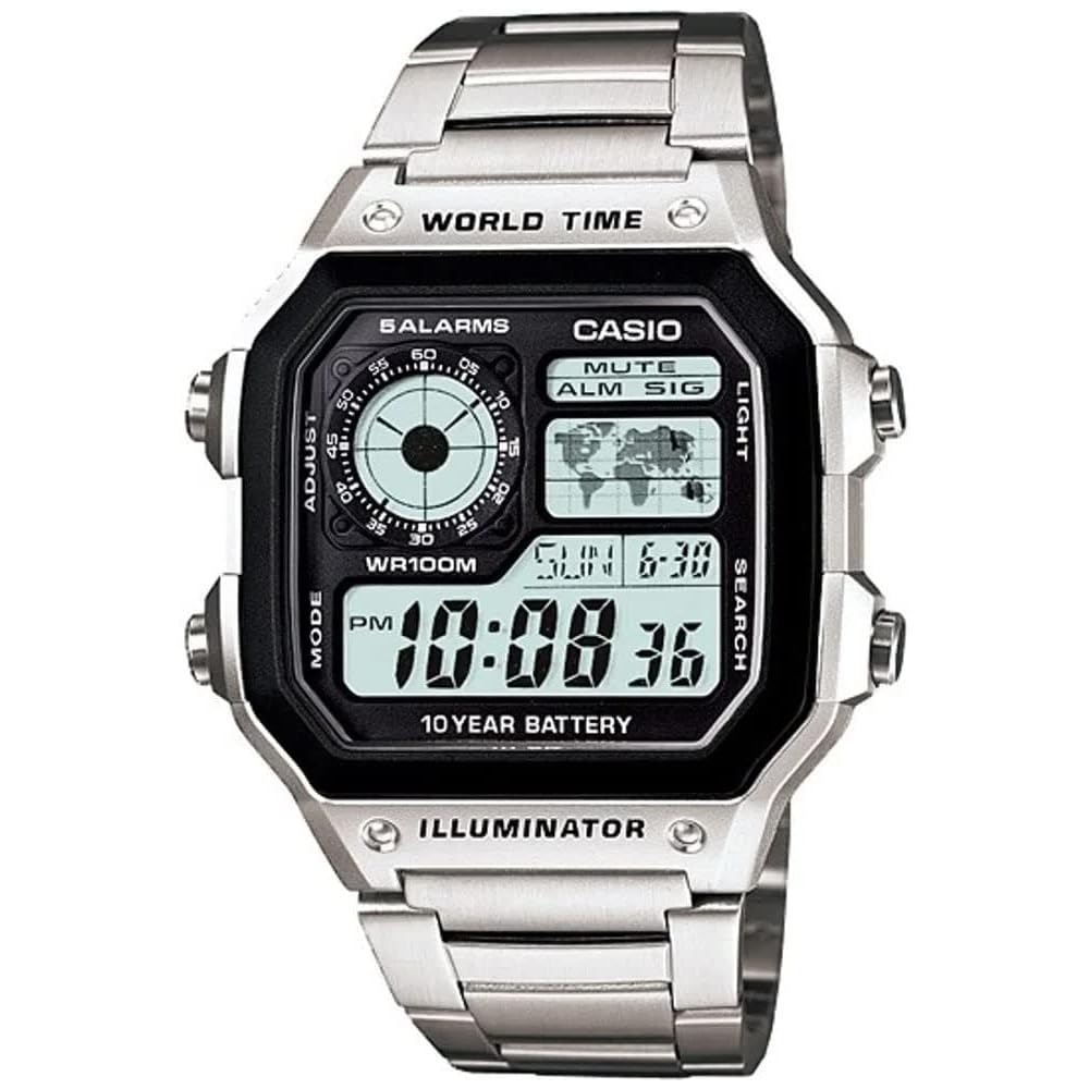 Casio Men s Digital World Time AE-1200WHD-1AVDE Watch Multicolor Tamanho uninico Bracelet