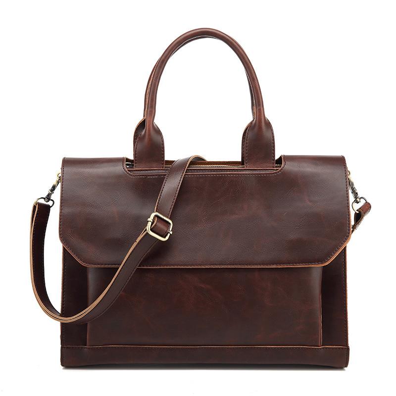 Men'S Bag Trendy Men'S Bag Retro Shoulder Bag Briefcase Portable Business Messenger Bag Crazy Horse Material Travel Matching