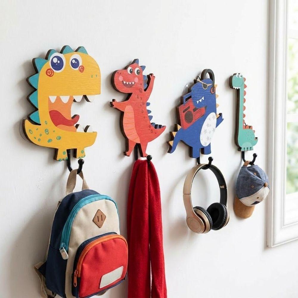 4 Stück Cartoon Dinosaurier Wandhaken 4 Haken Eingangsbereich Schlüsselhaken Wanddeko Haken Kinderzimmer