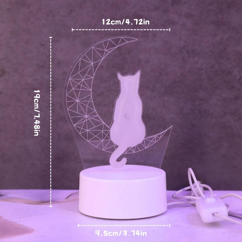 1pc Moon Cat 3D Night Light USB Desk Lamp Bedroom Desktop Ambient Light Cute Kids Gift Holiday Birthday Home Decor Lamp