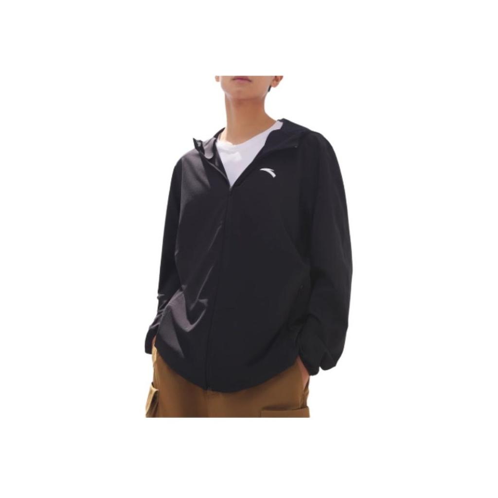 Anta Training Series Sports Hooded Breathable Comfortable Long Sleeve Sun Protection Jacket Men Jackets Basic-Black 952427606-5