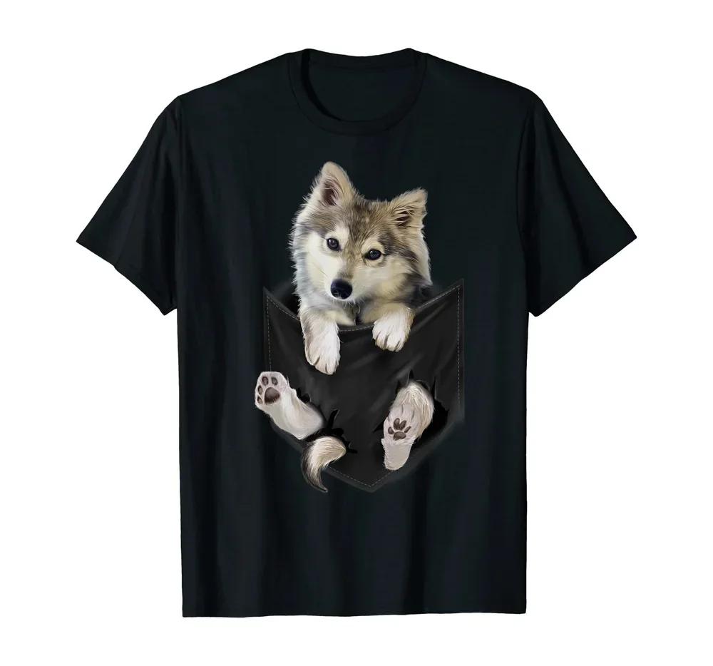 

Wolf White Pup in Pocket Cute Puppy Dog Lovers Gift TShirt 100 Cotton ONeck Summer Short Sleeve Casual Mens Tshirt S