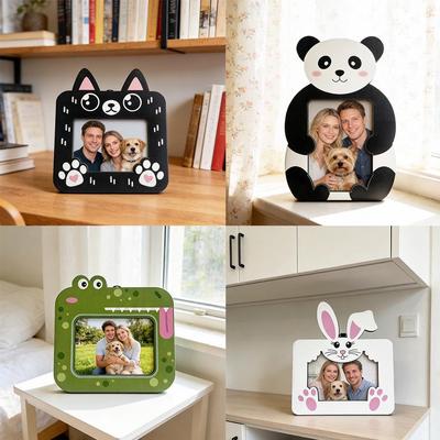 Animal-Shaped Wooden Desktop Photo Frame (Panda, Cat, Rabbit, Frog)