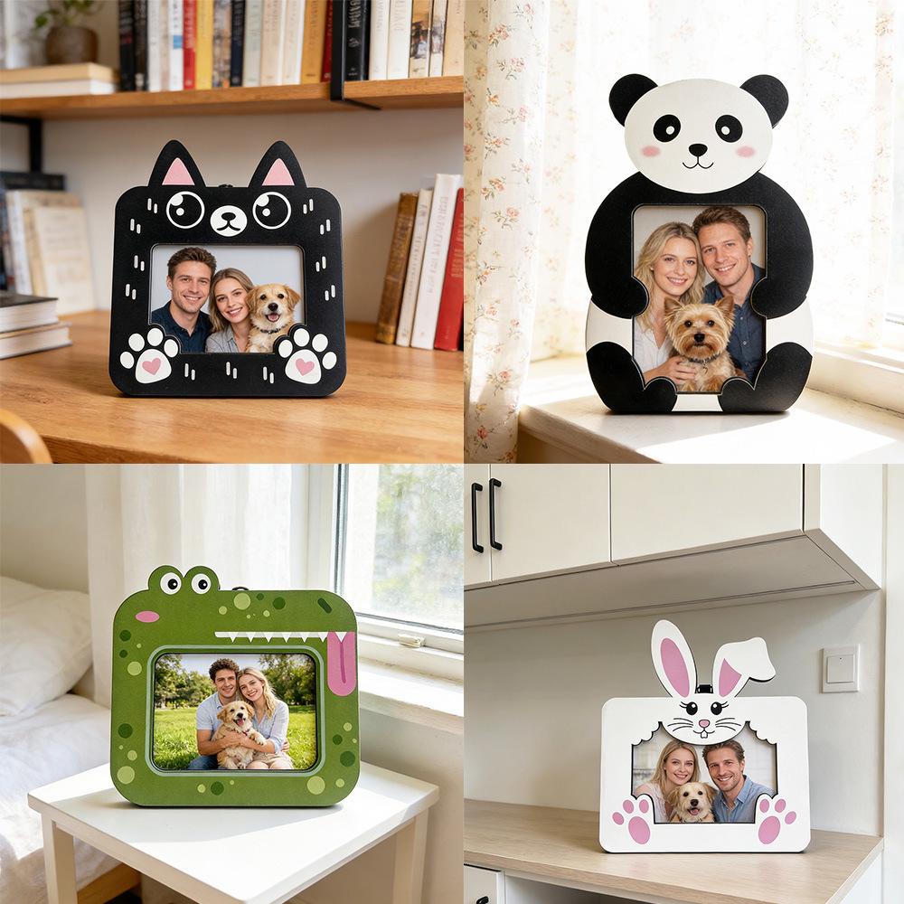 Animal-Shaped Wooden Desktop Photo Frame (Panda, Cat, Rabbit, Frog)