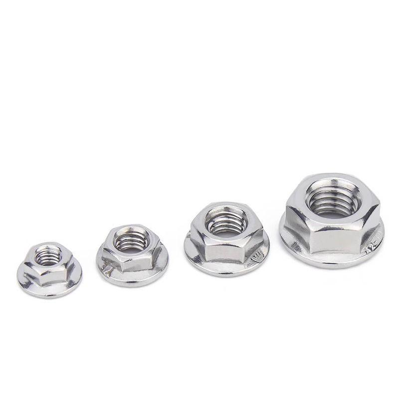 304 Stainless Steel Non-Slip Hex Flange Nut with Washer Cap, Anti-Loosening, Sizes M3-M12
