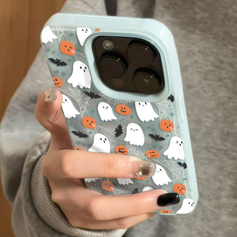 Halloween Ghosts Pumpkin Print Phone Case for iPhone 17 16 11 15 14 13 12 Pro Max 15 16 Plus 17 Air Folds Texture Bumper Cover