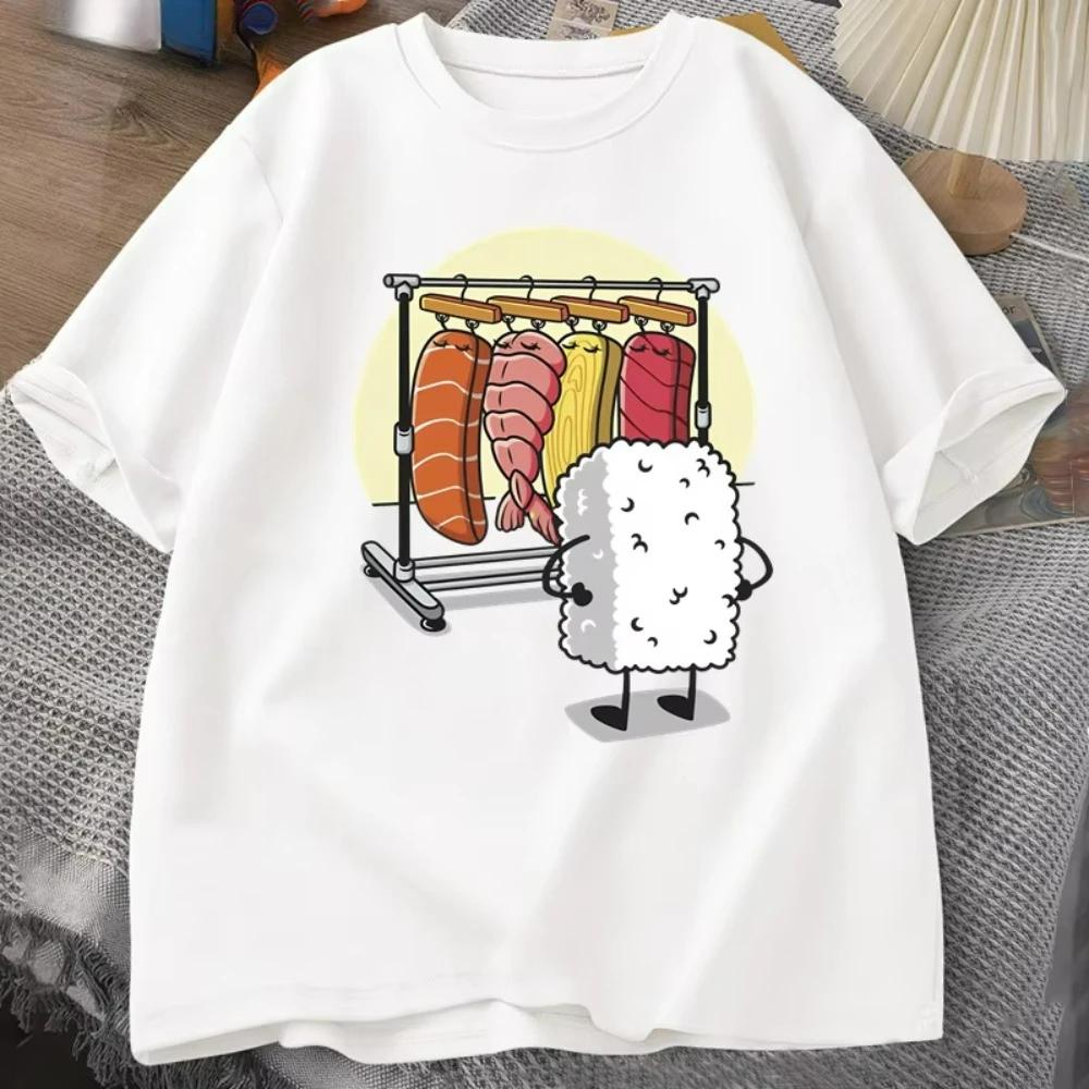 

Cotton Breathable Childrens Tshirt 2026 Summer New Fun Sushi Pattern Printed Casual Parentchild Outfit for Boys and Girls S