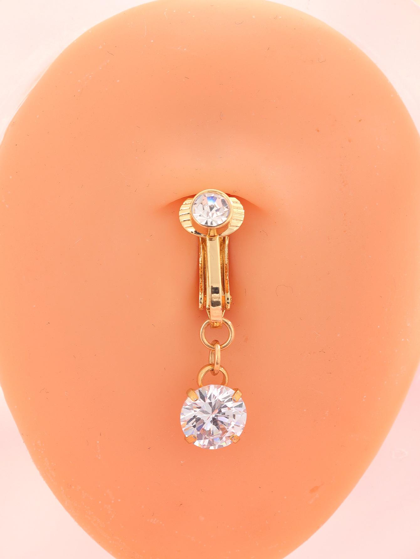 Round No Piercing Navel Ring with Cubic Zirconia Fashion Fake Belly Button Jewelry золотой