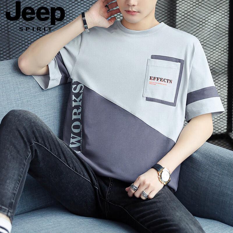

JEEP SPIRIT Men s Color-block Pure Cotton Short-Sleeve T-Shirt L