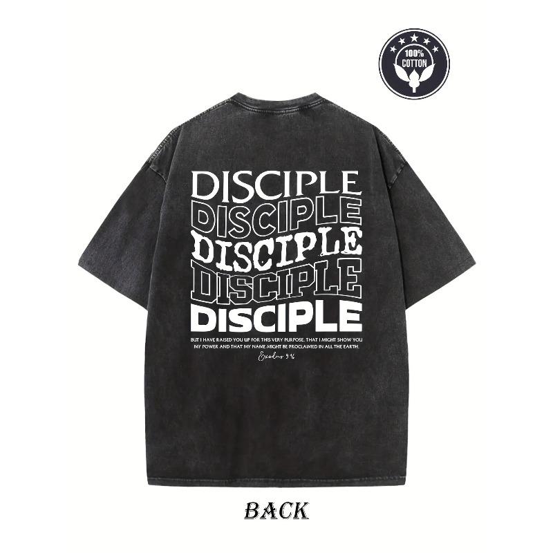 Men'S Heavyweight Vintage Washed Cotton T-Shirt - Christian Faith Apparel  for Casual Attire, Loose Streetwear with Double-Sided Print, Round Neck